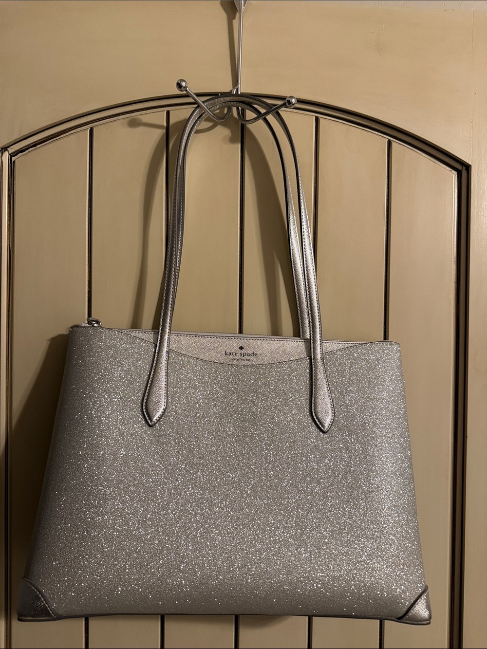 kate spade Silver Glitter Tote with Double Shoulder Straps